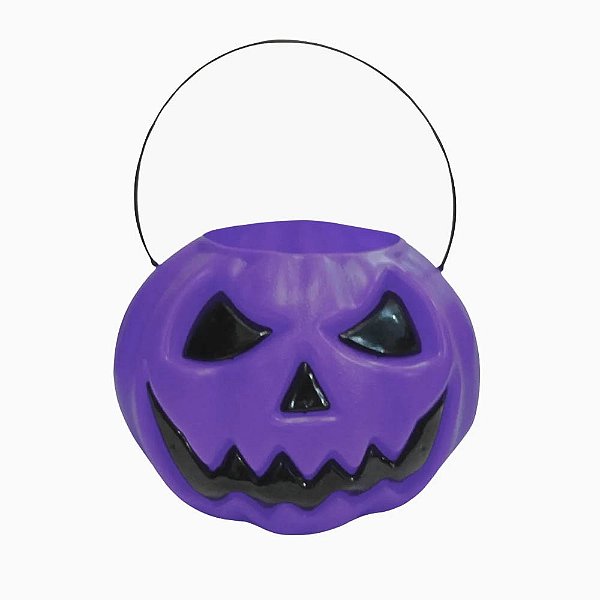 Balde de Halloween Enfeite de Abóbora Roxa para Doces e Decoração de Halloween - 19cm X 14cm