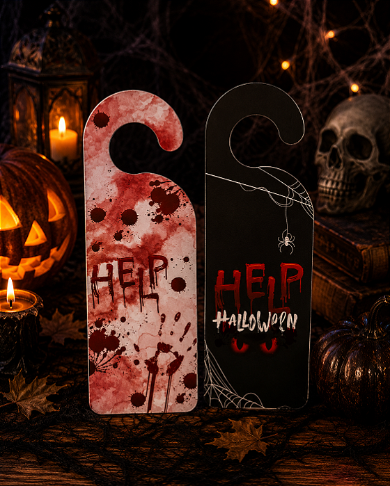 Tag para Maçaneta “HELP” Halloween – Toque Criativo e Assustador na Sua Decoração! - 1 Unidade