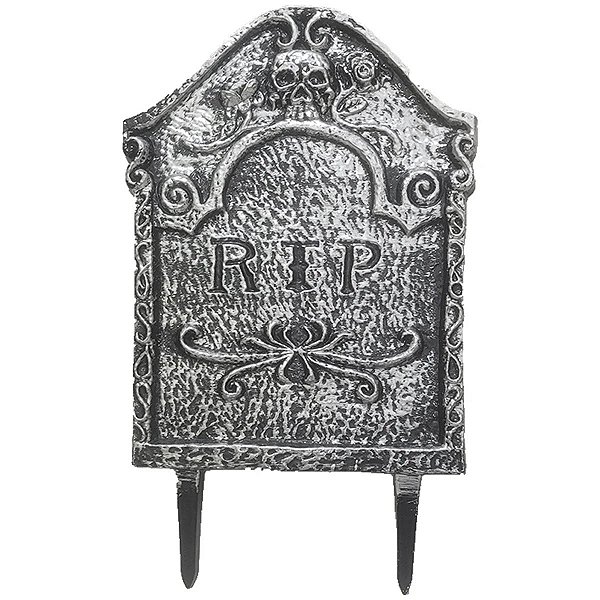 Lápide Rip Halloween de Plástico Com Suporte p/ fixar no Jardim - 24cm x 40cm