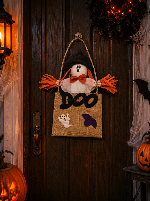 Enfeite Decorativo Fantasma Boo Decoração De Porta Halloween 30cm