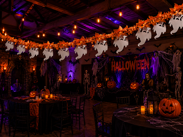 Varal Sanfona de Papel Fantasma Halloween - 2,5 Metros de Comprimento