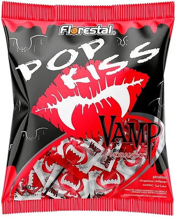 Pirulito Pop Kiss Vampiro Morango C/50 Un - 500g