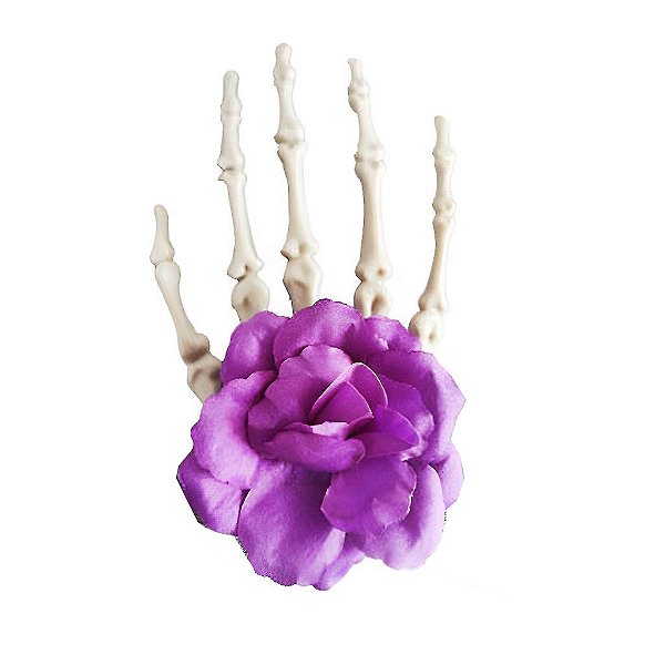 Presilha P/ Cabelo Mão com Flor Roxo Halloween - 1 Unidade