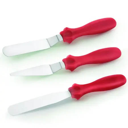 Conjunto de Espátulas Para Confeitar Inox 3 Peças Vermelho