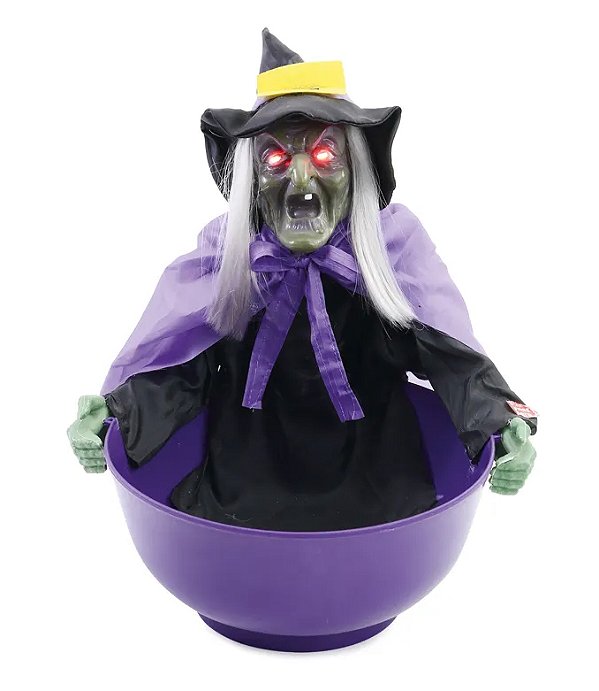 Petisqueira Bruxa com Movimento, Som e Luz Halloween - 25cm x 27cm