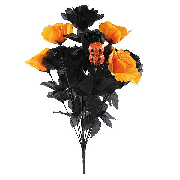 Flor Amora Halloween Laranja/Preto – 45cm | Decoração Elegante e Misteriosa