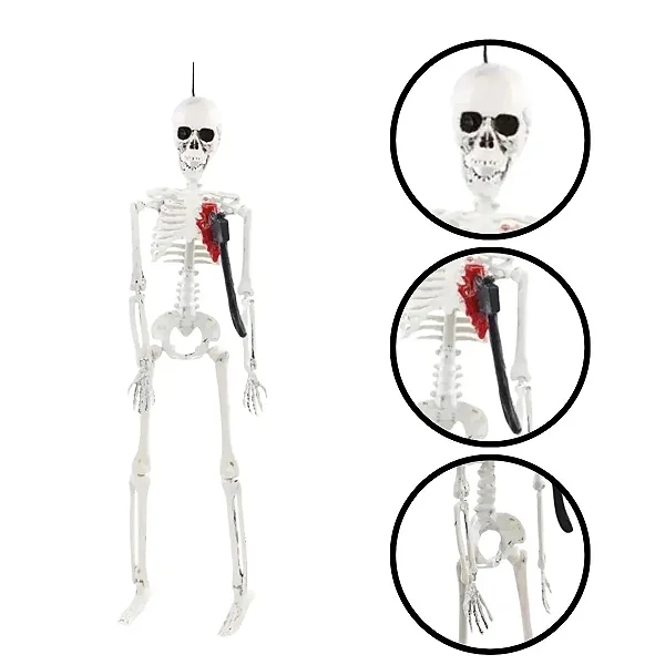 Decoração de Halloween Esqueleto com Faca no Peito para Pendurar - 40cm