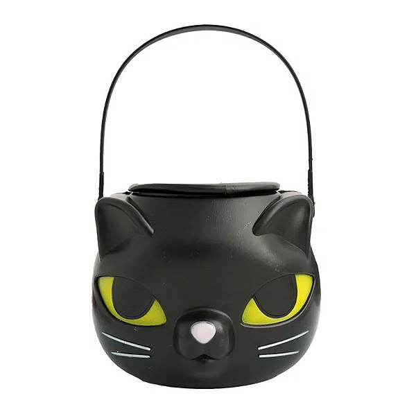 Balde Plástico Pequeno Halloween Gatinho - 15x12cm