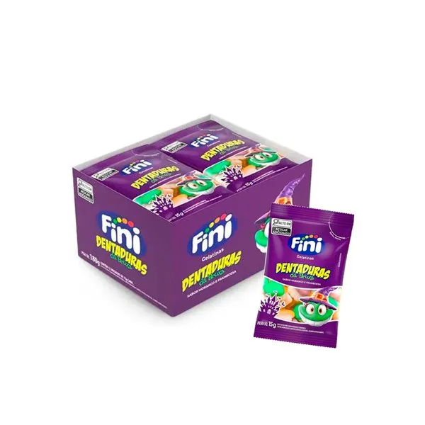 Bala Dentadura da Bruxa Halloween 180g – Sabor Morango com Framboesa – Caixa com 12 Unidades