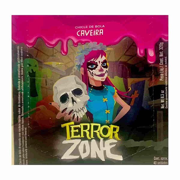 Chiclete Terror Zone Caveira em Formato de Olhos Framboesa  - 40 Unidades - 320g