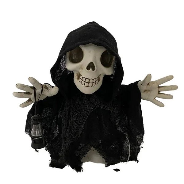 Mini Caveira com Lampião – Terror que Anda com Estilo! - Com Movimento - 40x33x12cm