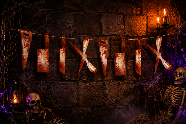 Faixa Halloween Facas com Sangue 3,00 Metros - 1 unidade