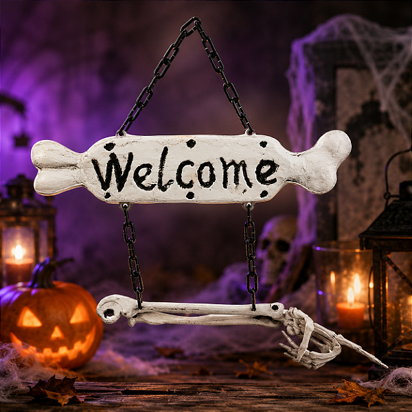 Placa Para Porta Welcome Branco Halloween - 1 Unidade