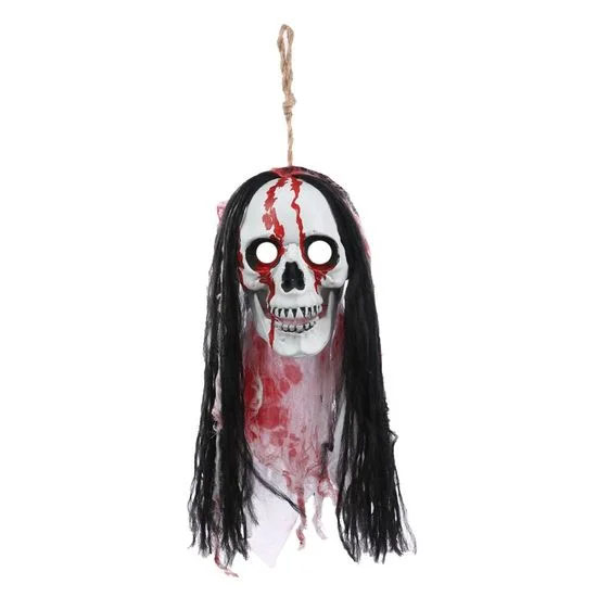 Caveira Cabeça Esqueleto Cabeludo Zyam Para Pendurar 57cm - 1 Unidade