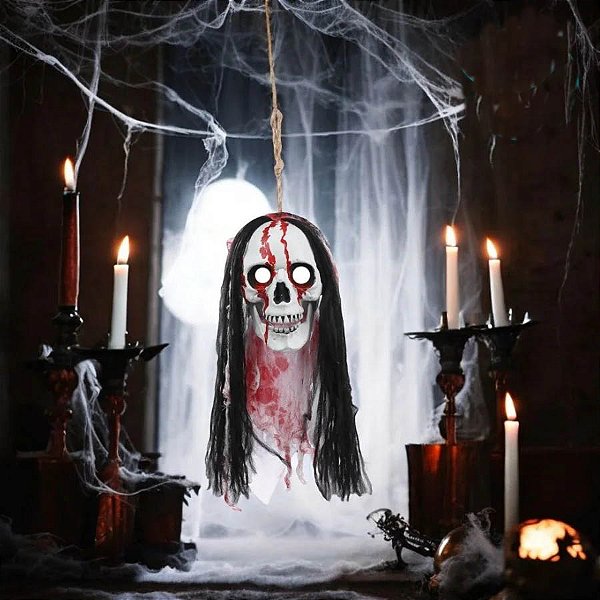 Caveira Cabeça Esqueleto Cabeludo Zyam 57cm