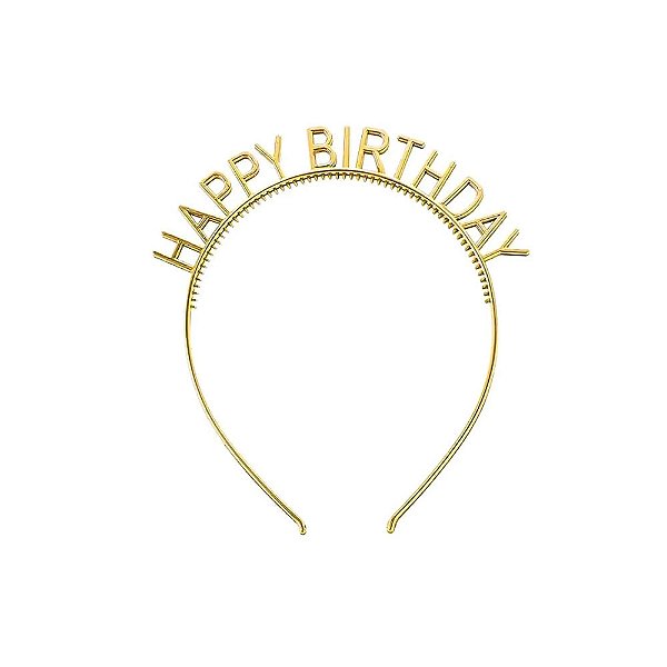 Tiara Plástico Happy Birthday Dourado