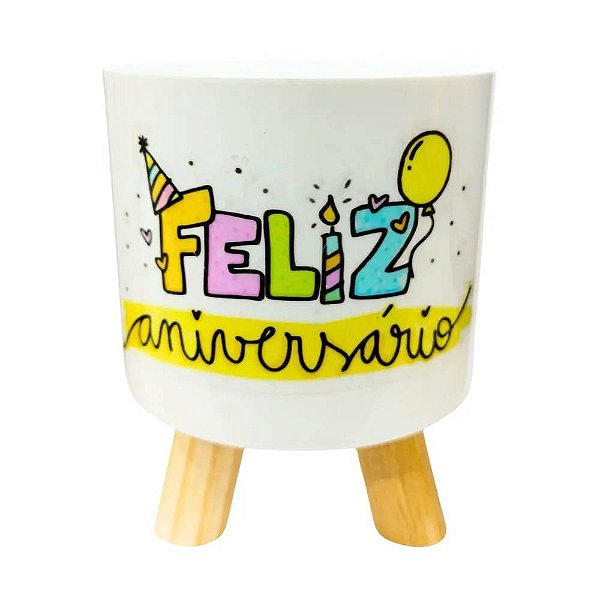 Cachepot Retro Feliz Aniversário 15cm
