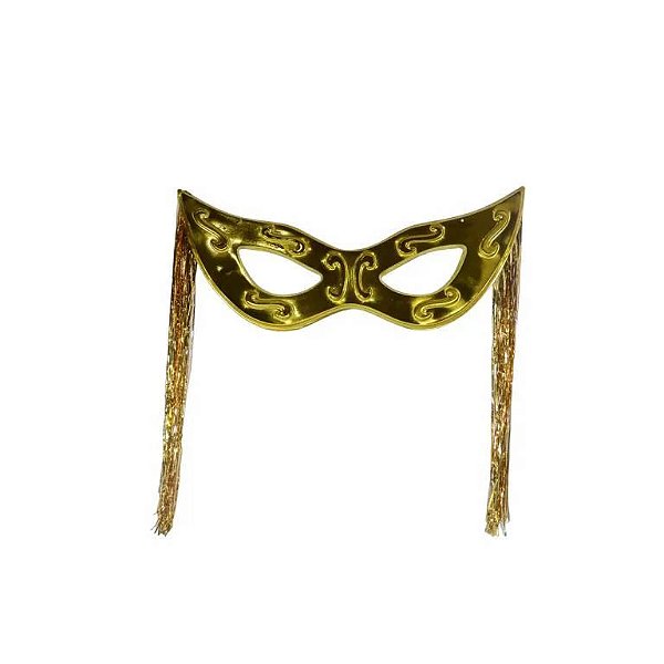 Máscara Tiazinha Metalizada Com Chicote Decoração - Dourado - 77cm x 33cm