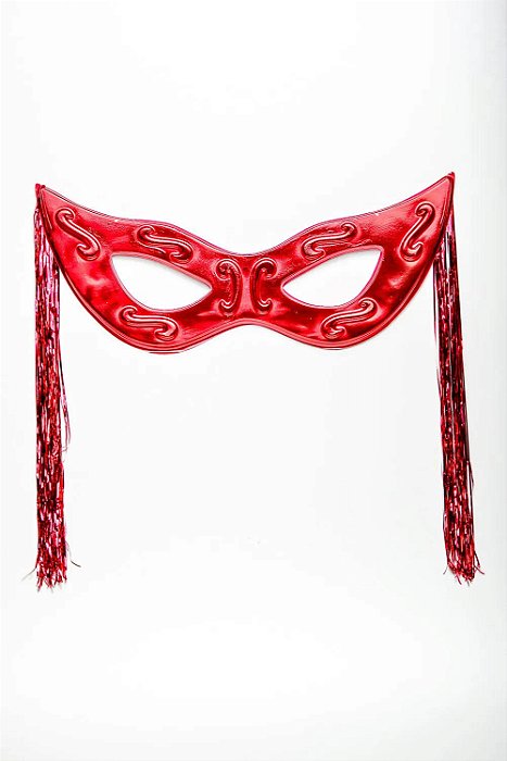 Máscara Tiazinha Metalizada Com Chicote Decoração - Vermelho - 77cm x 33cm