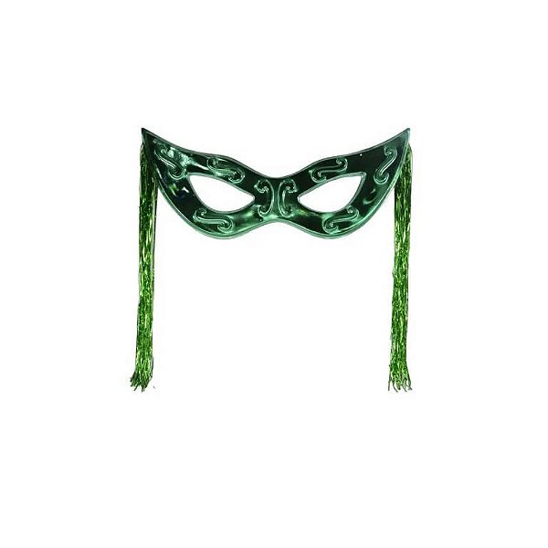 Máscara Tiazinha Metalizada Com Chicote Decoração - Verde - 77cm x 33cm