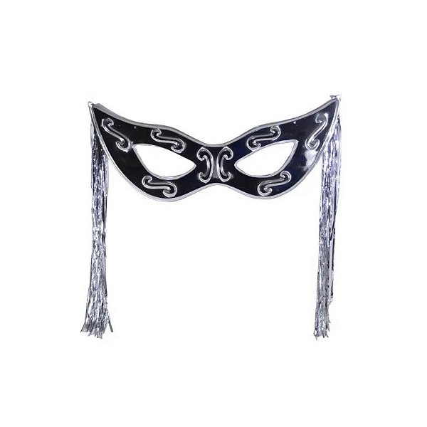 Máscara Tiazinha Metalizada Com Chicote Decoração - Prata - 77cm x 33cm