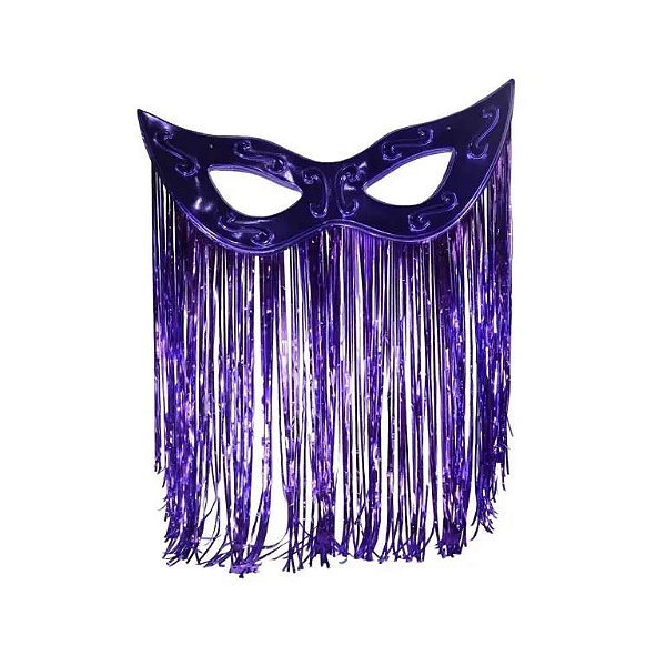 Máscara Tiazinha Metalizada Com Cortina Decoração - Roxo - 77cm x 33cm