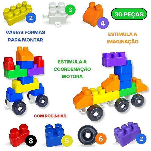 Blocos De Montar 30 Pçs Brinquedo Encaixa Educativo Infantil