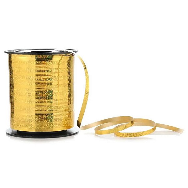Fitilho Para Festas e Presentes Holográfico Dourado Metalizado - 5mm x 200m