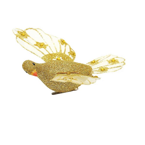 Pássaro com Glitter Ouro - 3 Peças