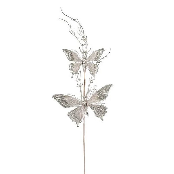 Pick Decorativo Folhas Borboleta Champanhe 65cm