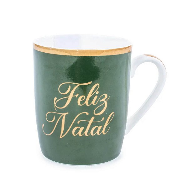 Caneca Natalina de Porcelana Feliz Natal - Verde - 440 ml