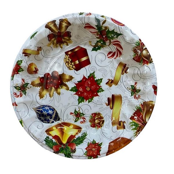 Prato Fundo Redondo de Plástico Natal 24cm - 1 Unidade