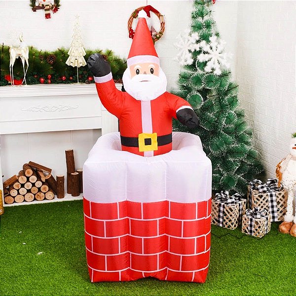 Papai Noel Inflável Animado Sobe E Desce na Chaminé Para Decoração 180cm