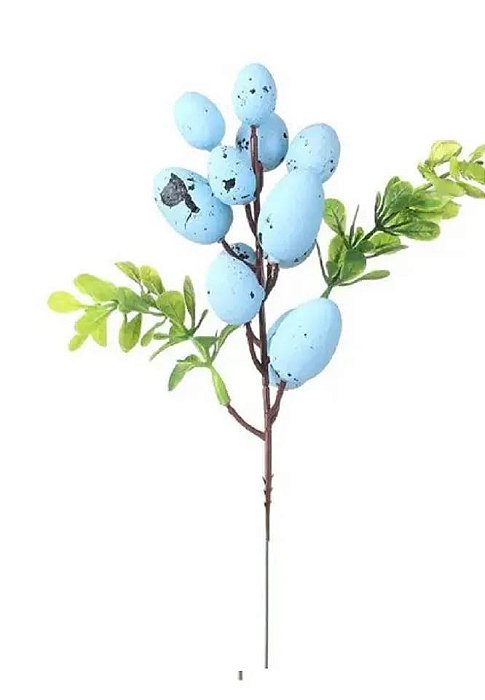 Galho Decorativo Ovos de Páscoa 22cm - Azul - 1 Unidade