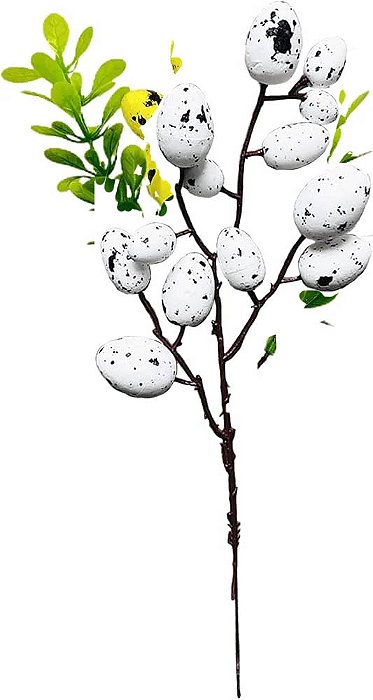 Galho Decorativo Ovos de Páscoa 22cm - Branco - 1 Unidade