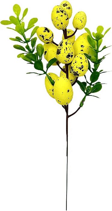 Galho Decorativo Ovos de Páscoa 22cm - Amarelo - 1 Unidade