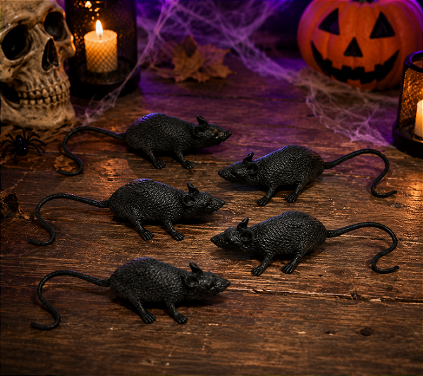 Rato Decorativo Halloween 9cm - Pacote Com 12 Unidades