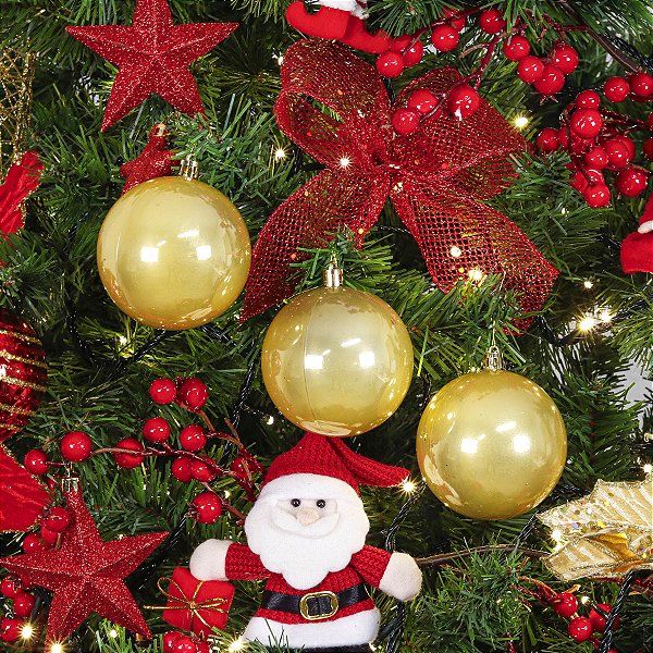 Bola De Natal Lisa Dourado Perolado 8cm - 6 Unidades