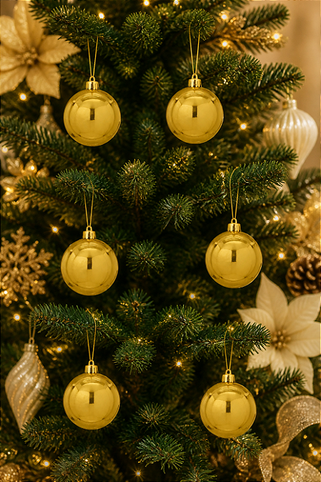 Bola De Natal Lisa Dourado Perolado 6cm - 6 Unidades