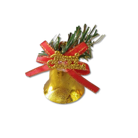 Kit 6 Sinos Dourados com Laço Vermelho para Árvores de Natal 6cm x 5cm - 6 Unidades