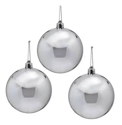Bolas Prateadas Natalina 8cm - 3 Unidades
