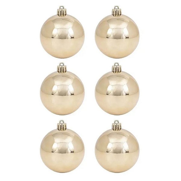 Kit 6 Bolas de Natal Lisa Perolada Champagne 6cm - 6 Unidades