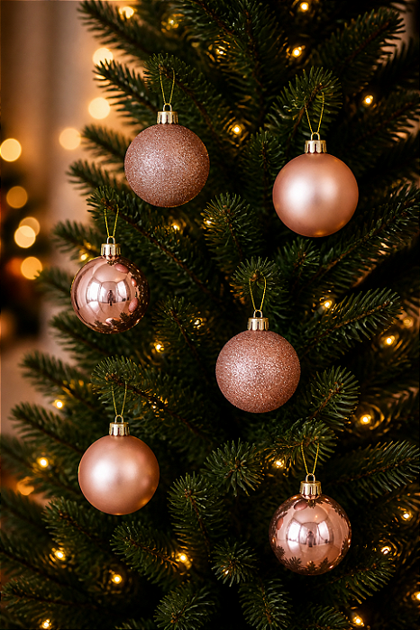 Bola De Natal Rose Gold Brilho/Fosco/Glitter Tubo 6cm - 6 Unidades