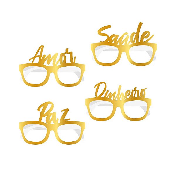 Óculos de Papel Dourado Metalizado Ano Novo - 4 Unidades