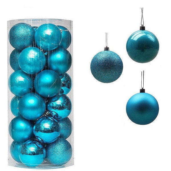 Conjunto Bolas de Natal Azul 7cm - 24 Peças