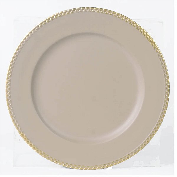 Sousplat Clássico Plástico Branco E Dourado 33cm