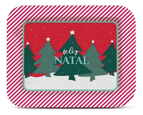 Bandeja Feliz Natal 40x33cm Laminada Candycane - 1 Unidade