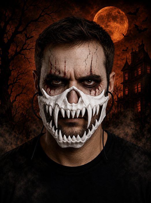 Máscara de Terror Dentes Ossada Branco Halloween