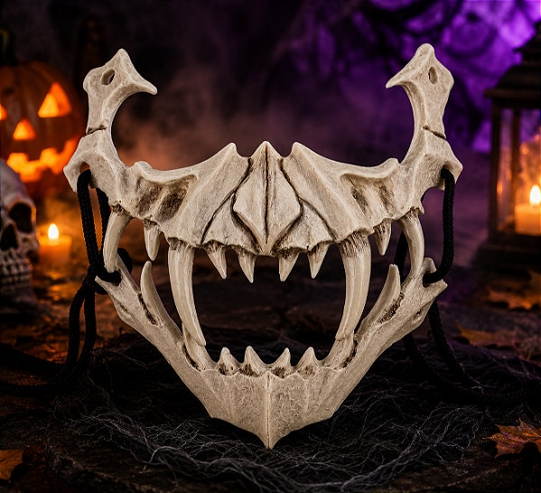 Máscara de Terror Dentes Ossada Branco Halloween