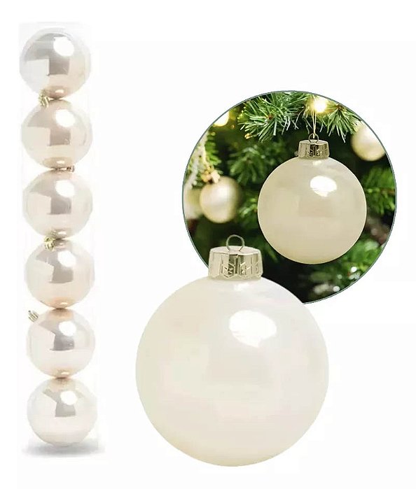 Bolas De Natal Lisa Em Tubo Champagne 5cm - 6 Unidades